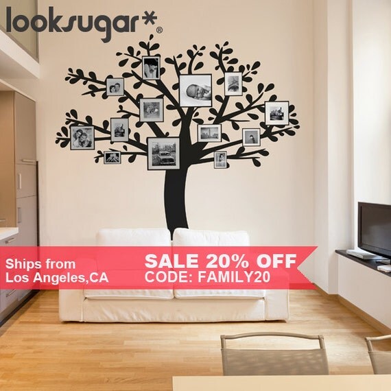 Family Tree Wall Decal . Photo Frame Tree Sticker . Living