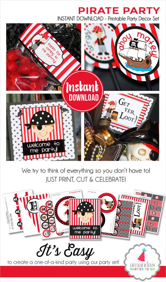 Pirate Party Decorations | Pirate Birthday | Pirate Party Centerpiece | Pirate Party Favor | Instant Download | Amanda's Parties To Go Il_570xn