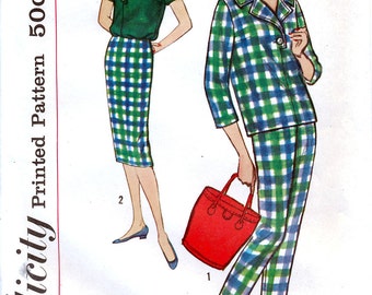 Simplicity 2698 Vintage 60s Misses' Blouse, Pants, and Skirt Sewing Pattern - Uncut - Size 14 - Bust 34