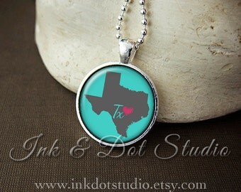 Texas State Necklace, Love Texas Pendant, Custom TX State Pendant, Texas Jewelry, Customizable Texas State Charm Necklace