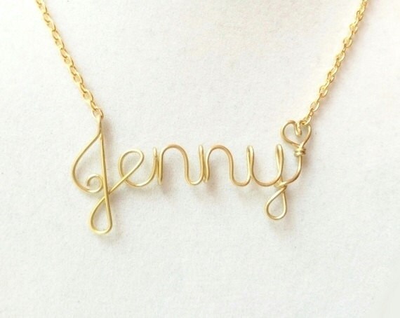 Personalized Wire Name Necklace In Gold Or by ViperCoraraDesigns