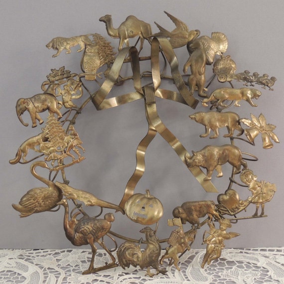 Vintage All Holiday Brass Wreath By Petites Choses / Christmas