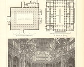 1903 Vintage Engraving Print of Stock Exchange Buildings in the 19th Century