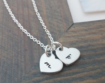 Personalized Initial Necklace / Silver Heart Necklace / Bridesmaid Necklace / Initial Necklace / Dainty Necklace