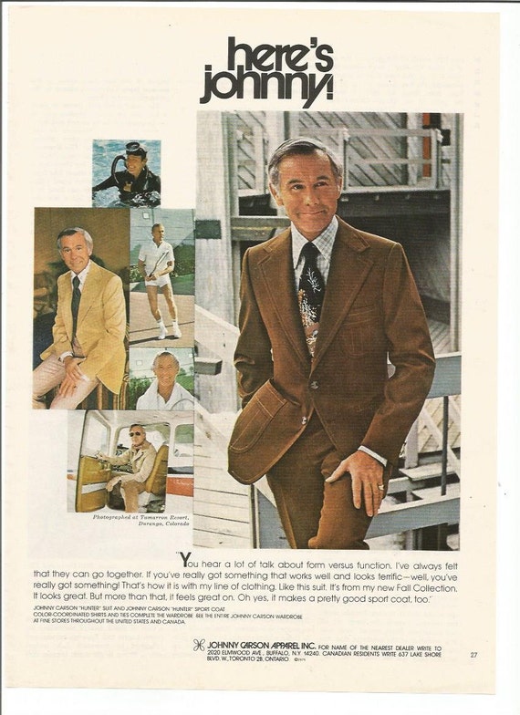 1975 Advertisement Johnny Carson Apparel Celebrity Designer