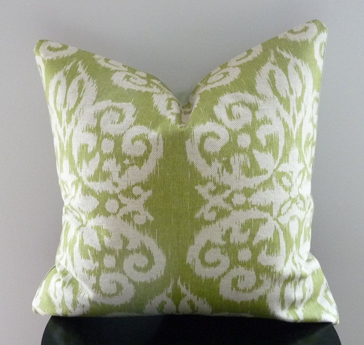 Medallion Designer Throw Pillow Ikat Celery Green
