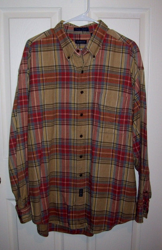 Vintage Men's Tan Plaid Flannel Shirt by Gant Extra Large
