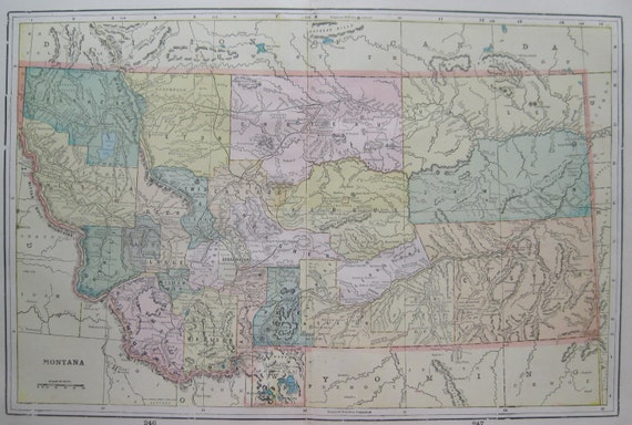 Antique MONTANA MAP of Montana State Map 1900 Vintage Travel