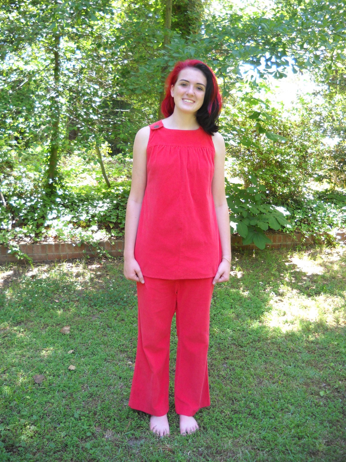 Vintage Red Corduroy Maternity Pant Suit by M.H. Fine Company
