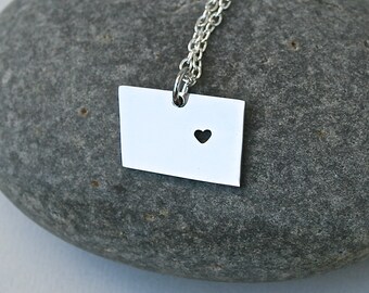 SALE - Colorado State Necklace, Colorado State Pendant , Denver Heart Capital , Love State Necklace , Stainless Steel State, Under 20, USA5