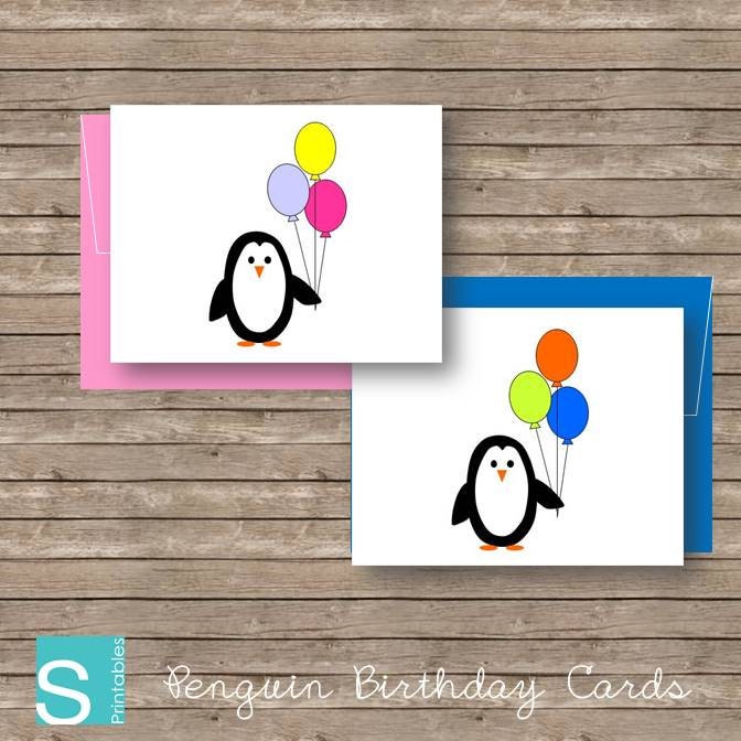 Penguin Birthday Cards Printable DIY 2 cards