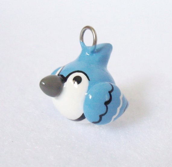 Cute Blue Jay Charm Handcrafted Polymer by MariposaMiniatures