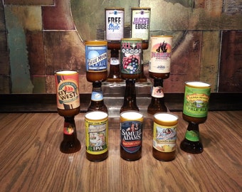 Beer Candle Handmade Gift choose Recycled Beer Bottle & Scent with Pedestal