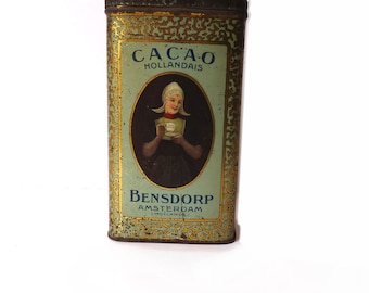 Antique Tin Box Bensdorp Cocoa Dutch Lithographed Tin Collectibles Advertising Tin Circa 1920s