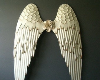 Warm White angel wings wall decor-White with Rustic edges-Holidays decor- Nursey decor