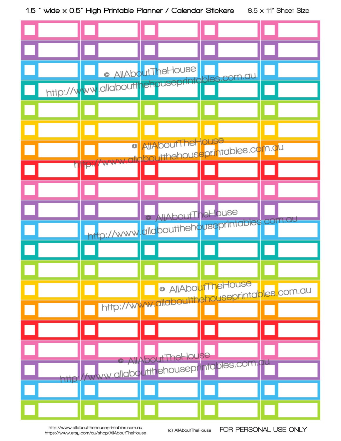 Checkbox To Do Planner Stickers Printable 1.5w x