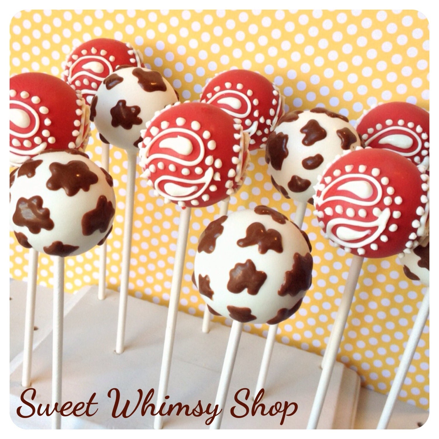 12 Cowboy or Cowgirl Cake Pops with Cow & Paisley Bandana