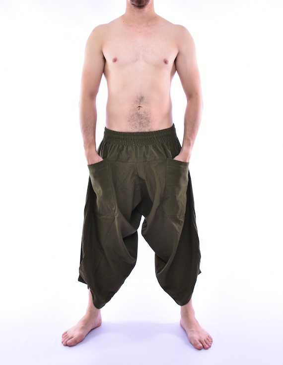 Olive Samurai Pants Parkour Pants Trousers Baggy by Watcharawaree