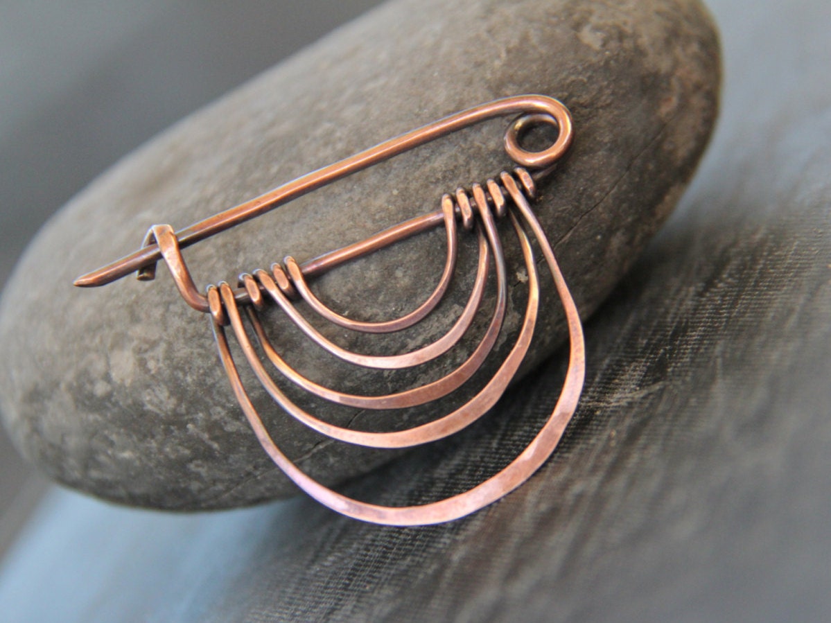 Shawl pin scarf pin sweater pin copper brooch antique