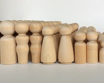 100 Wooden Peg Dolls / 20 Families of 5 / Peg People / Waldorf / Unfinished Maple Ready to Paint / Twenty Families of Five