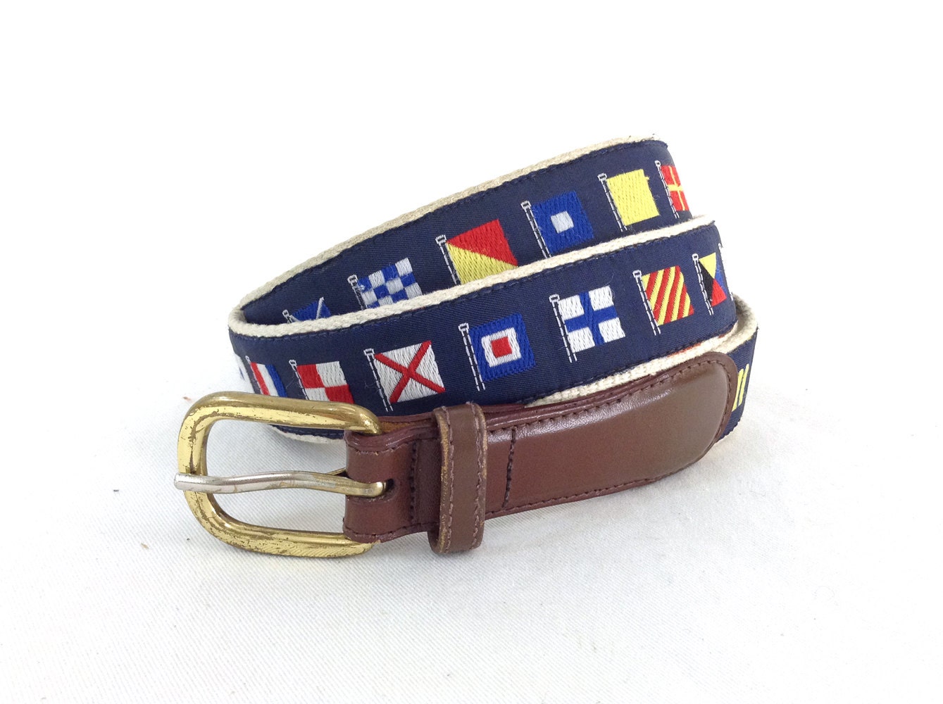 Leather & Woven Sailing Nautical Flag Belt size 4144