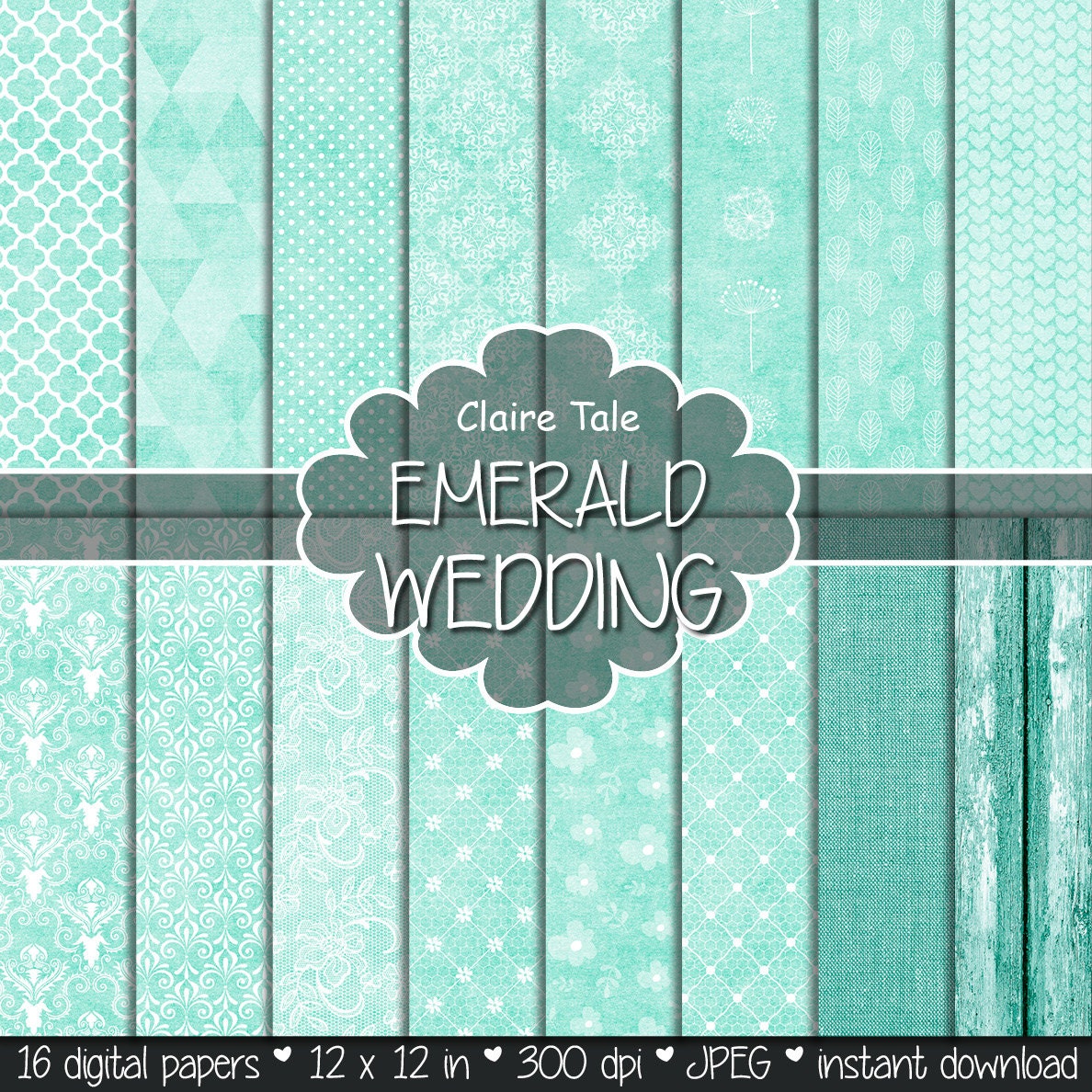 Emerald digital paper EMERALD WEDDING with