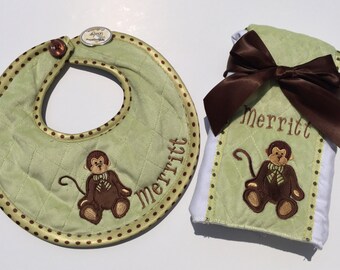 ON SALE!!! Cuddly Soft Giggles Bib and Burp Cloth Set