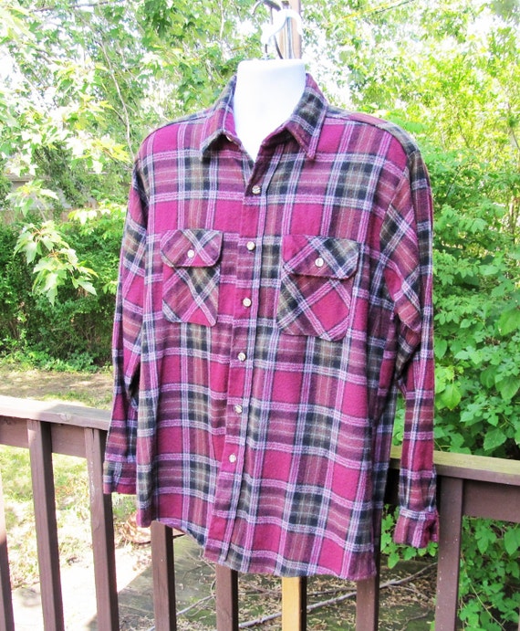 Purple Plaid Flannel Mens Tall Flannel Shirt Vintage