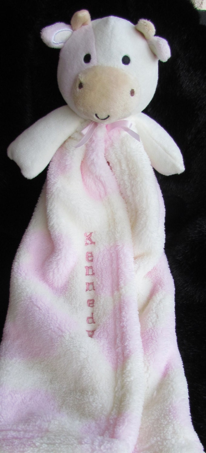 personalized embroidered pink cow stuffed plush lovey animal