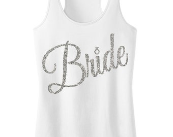 BRIDE Tank Top Glitter Cursive print, Bride tank, Wedding shirt, Bridal tank, Bride shirt, wedding clothes