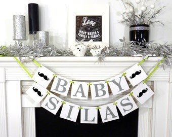 Mustache Movember Custom Name Banner / Kids Room Decor / Baby Shower / Personalized Name / Nursery Sign / Little Man / Rustic Name Decor