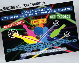 Laser Tag Birthday Invitation, Bowling Birthday Invitation, PRINT AT HOME