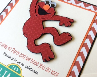 Elmo Invitation - Sesame Street Invitation - Handmade Elmo Invitation