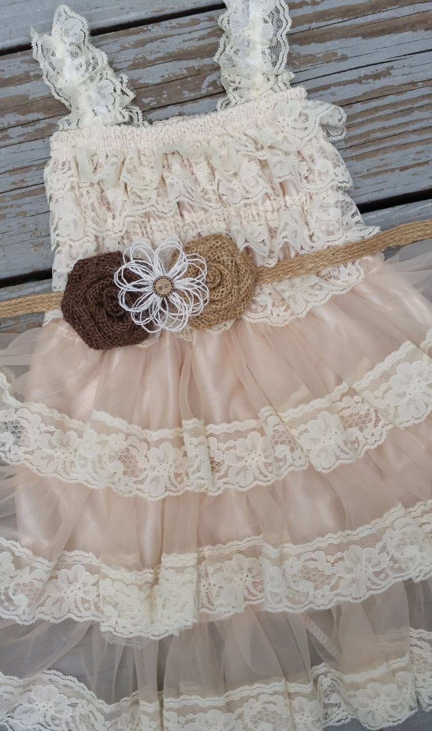 Rustic Burlap Lace Flower Girl DressCountry by CountryCoutureCo