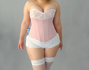 Pink and White Overbust Steel Boned Corset