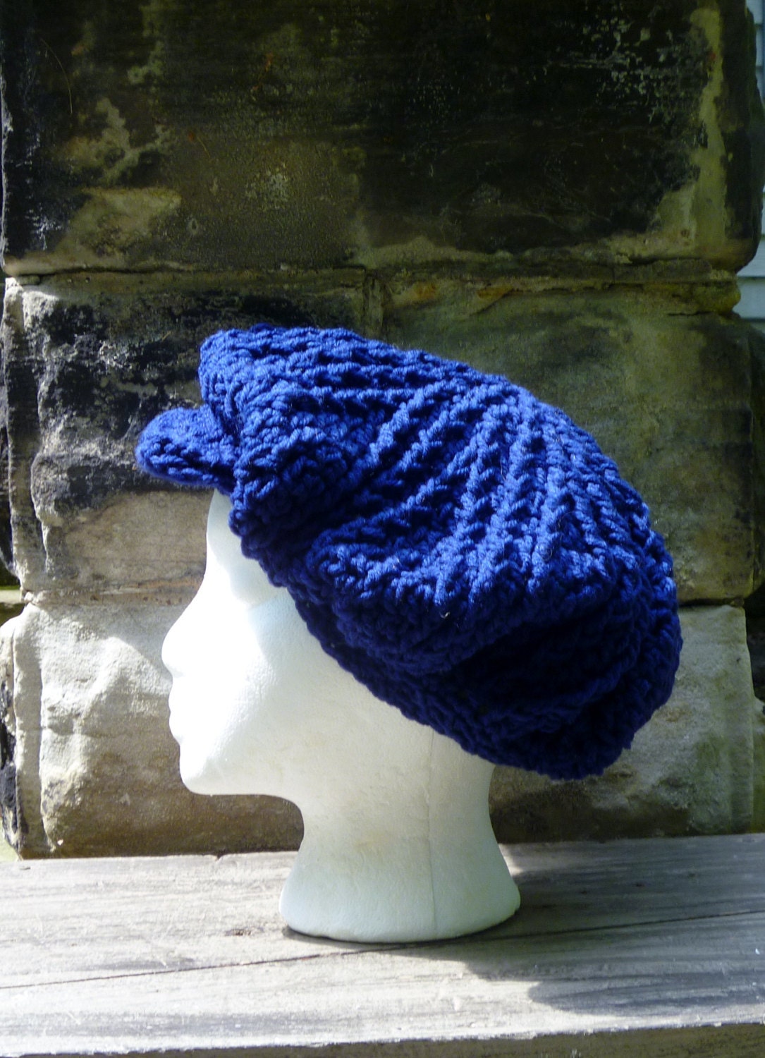 Golfer/Newsboy Cap/Hat Crochet Navy Blue by NoveltyHaberdashery