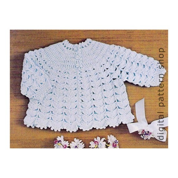 Baby Crochet Pattern Round Yoke Sweater Baby Matinee Jacket