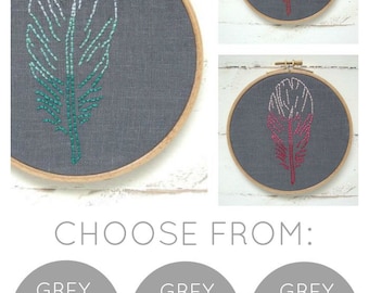 Beginner embroidery kit, DIY feather embroidery, ombré feather embroidery pattern, modern embroidery hoop art, DIY kids room decor