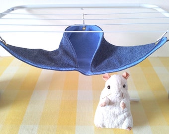Small Corner Pocket Hammock Corner Pet Hammock Mouse Toy Handmade Hard Wearing Durable Upcycled Demin and Fleece Sugar Glider Cage Accessory