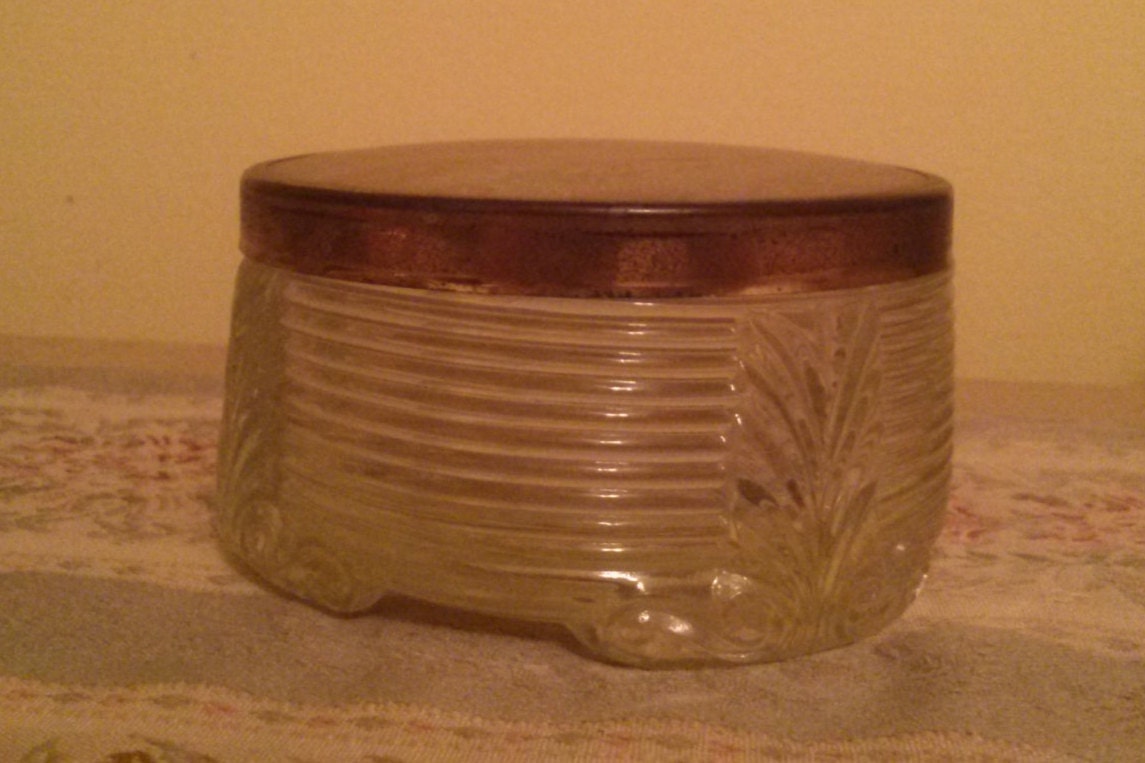 Vintage Glass Powder Jar Celluloid And Metal By Gramsretrogarage