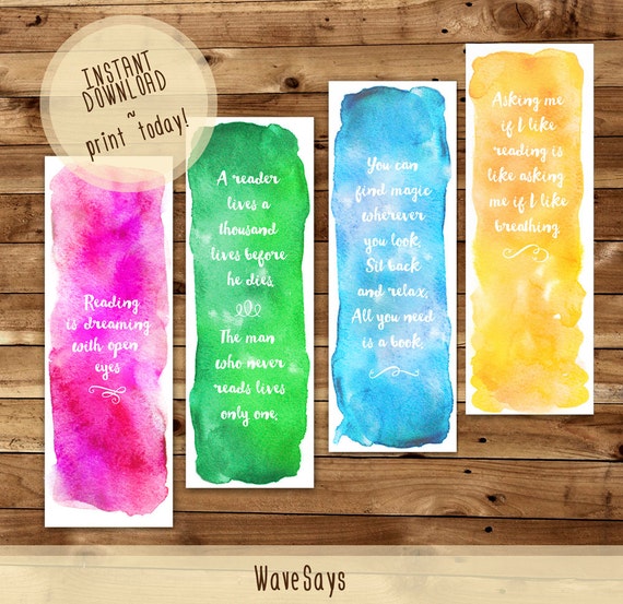 watercolor bookmarks digital printable files 4 pieces