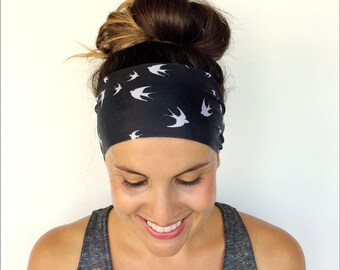 Yoga Headband - Workout Headband - Fitness Headband - Running Headband - Free Bird Print - Boho Wide Headband