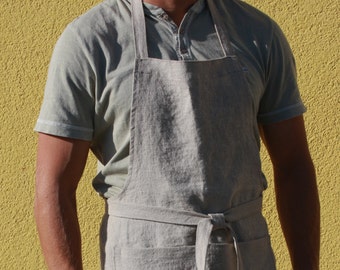 Long Linen Apron for Men - Chef apron - Handmade in Lithuania - Softened natural linen - Eco-friendly - Gift for him - Father's Day Gift