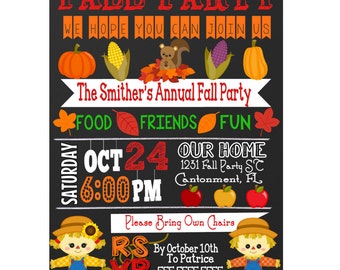 Cute animal fall party invitation, fall festival invite, unique fall festival flyer, custom fall party invitation, autumn invite INVFAL01