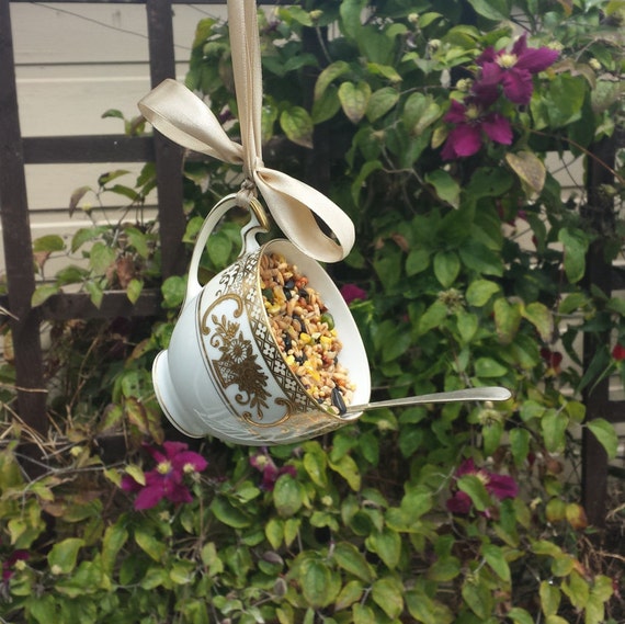 Teacup bird feeder bird lovers gift china bird feeder gifts