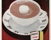 1956 Baker's Instant Chocolate Advertisement - Hot Cocoa With Marshmallow - 1950s Vintage Beverages Ad