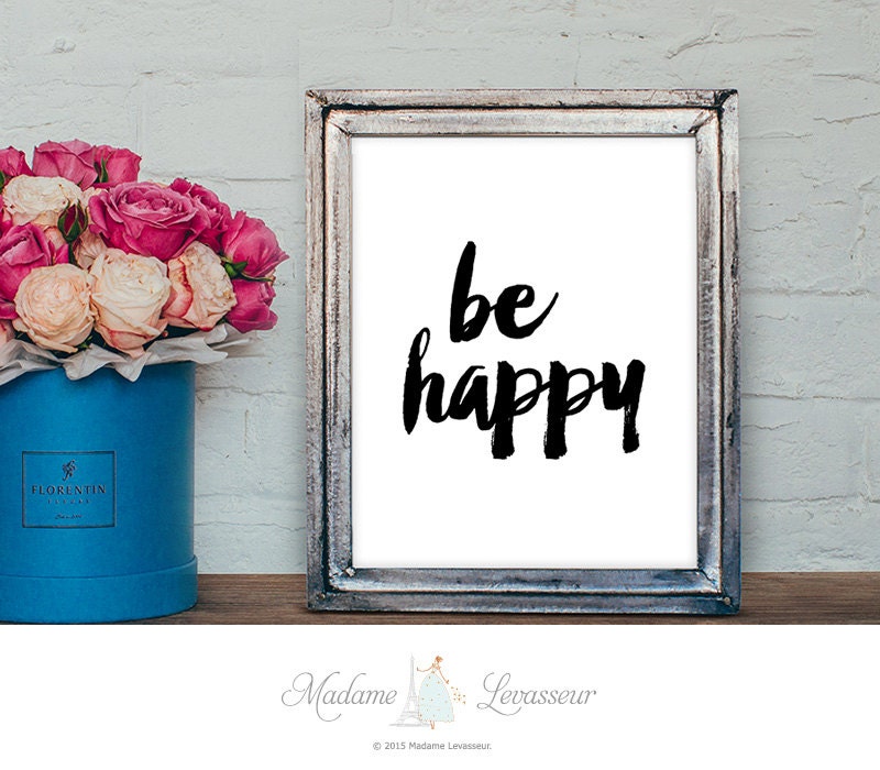 Printable Art be happy printable quote Wall Art Home Decor
