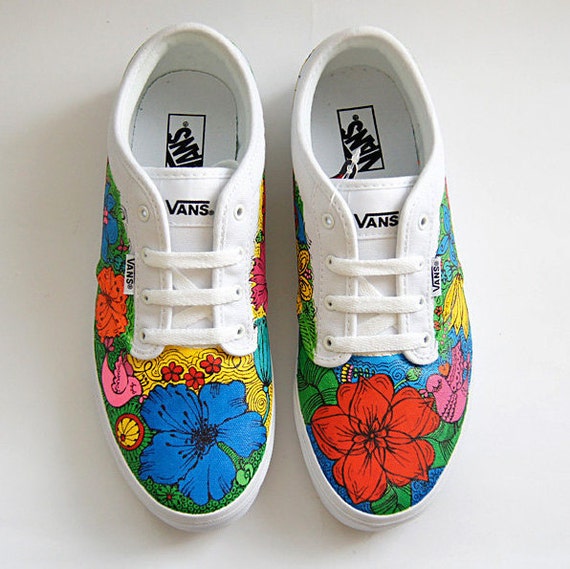 Custom Vans ® Atwood shoes colorful flowers sneakers hand