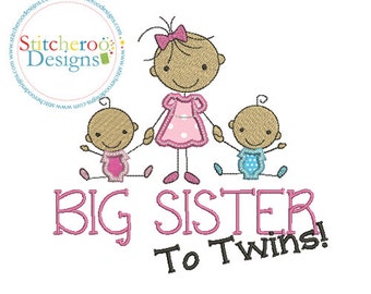 Big Sister to twins, Applique Design -In Hoop sizes 5x7, 7x7 9x9- Instant Download - for Embroidery Machines