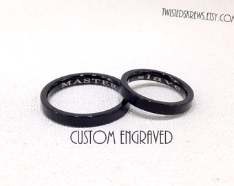 CUSTOM BDSM HIDDEN message ring Black Stainless Steel personalized engraved 4mm submissive jewelry daddy kitten babygirl sir little ddlg